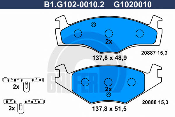 Galfer B1.G102-0010.2 Гальмівні колодки, комплект B1G10200102: Купити в Україні - Добра ціна на EXIST.UA!