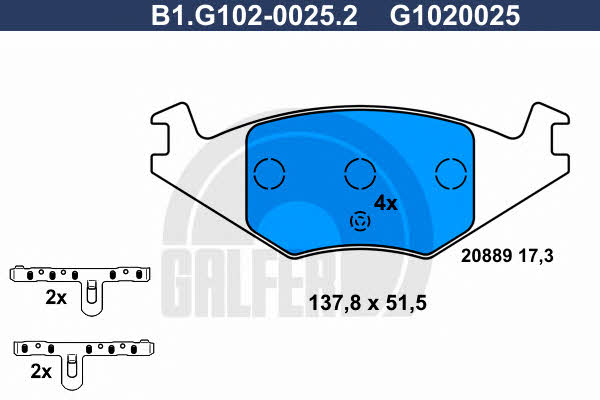 Galfer B1.G102-0025.2 Гальмівні колодки, комплект B1G10200252: Купити в Україні - Добра ціна на EXIST.UA!