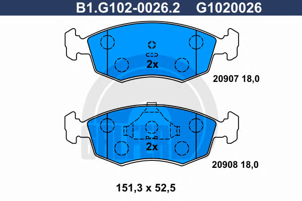 Galfer B1.G102-0026.2 Гальмівні колодки, комплект B1G10200262: Купити в Україні - Добра ціна на EXIST.UA!
