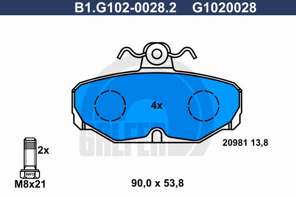 Galfer B1.G102-0028.2 Гальмівні колодки, комплект B1G10200282: Приваблива ціна - Купити в Україні на EXIST.UA!