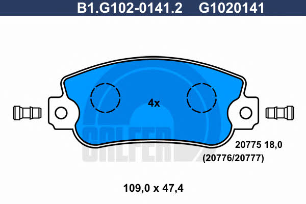 Galfer B1.G102-0141.2 Гальмівні колодки, комплект B1G10201412: Приваблива ціна - Купити в Україні на EXIST.UA!