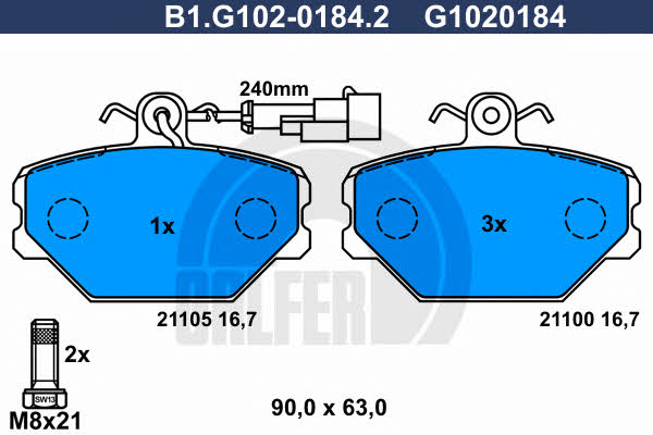 Galfer B1.G102-0184.2 Гальмівні колодки, комплект B1G10201842: Купити в Україні - Добра ціна на EXIST.UA!