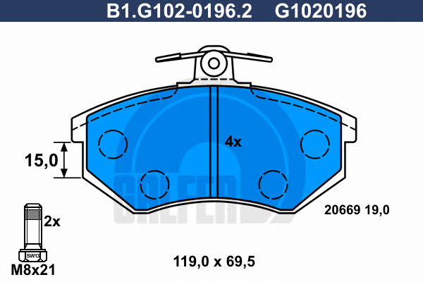 Galfer B1.G102-0196.2 Гальмівні колодки, комплект B1G10201962: Купити в Україні - Добра ціна на EXIST.UA!