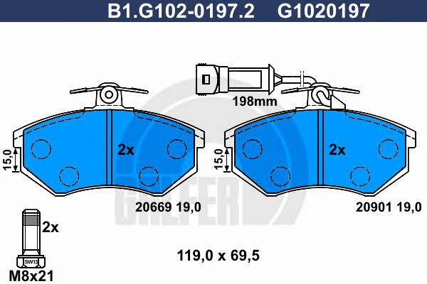 Galfer B1.G102-0197.2 Гальмівні колодки, комплект B1G10201972: Купити в Україні - Добра ціна на EXIST.UA!