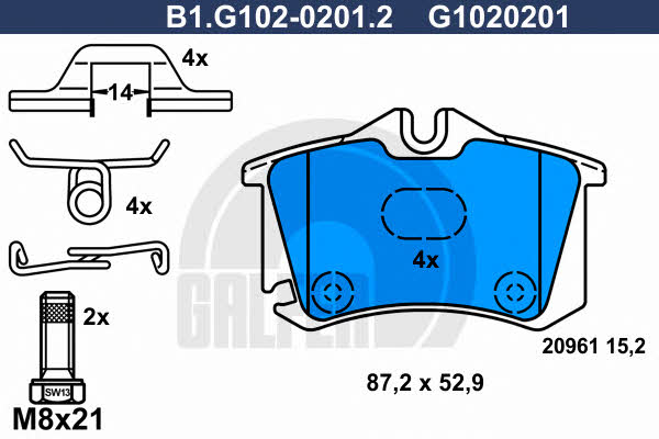 Galfer B1.G102-0201.2 Гальмівні колодки, комплект B1G10202012: Приваблива ціна - Купити в Україні на EXIST.UA!