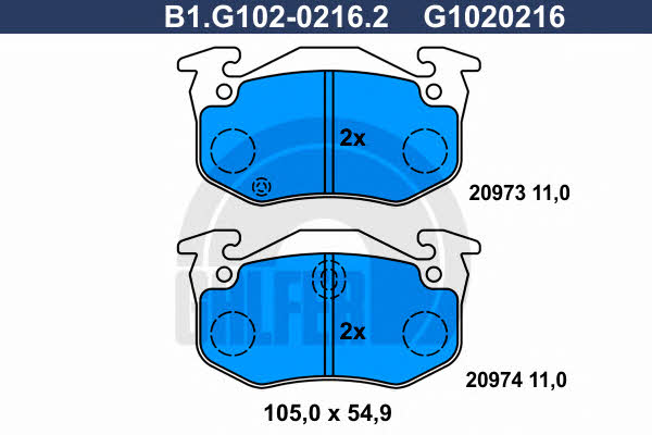 Galfer B1.G102-0216.2 Гальмівні колодки, комплект B1G10202162: Приваблива ціна - Купити в Україні на EXIST.UA!