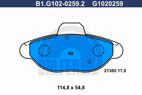 Galfer B1.G102-0259.2 Гальмівні колодки, комплект B1G10202592: Купити в Україні - Добра ціна на EXIST.UA!