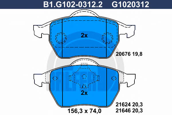 Galfer B1.G102-0312.2 Гальмівні колодки, комплект B1G10203122: Купити в Україні - Добра ціна на EXIST.UA!