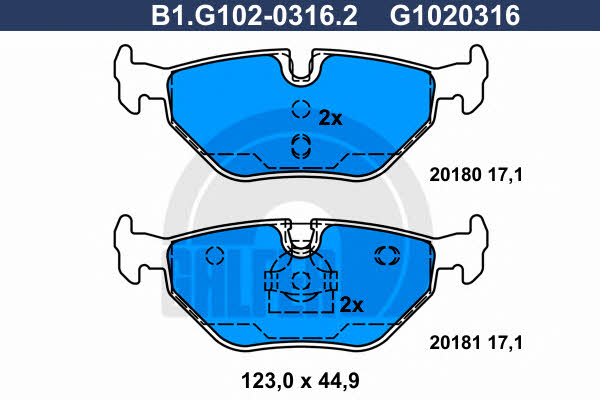 Galfer B1.G102-0316.2 Гальмівні колодки, комплект B1G10203162: Приваблива ціна - Купити в Україні на EXIST.UA!