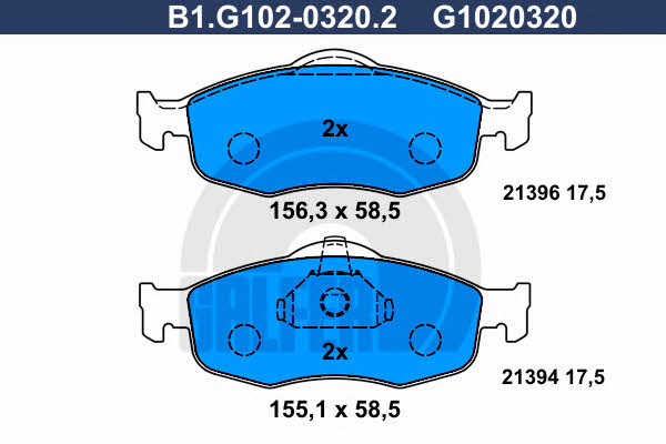 Galfer B1.G102-0320.2 Гальмівні колодки, комплект B1G10203202: Купити в Україні - Добра ціна на EXIST.UA!