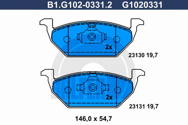 Galfer B1.G102-0331.2 Гальмівні колодки, комплект B1G10203312: Приваблива ціна - Купити в Україні на EXIST.UA!