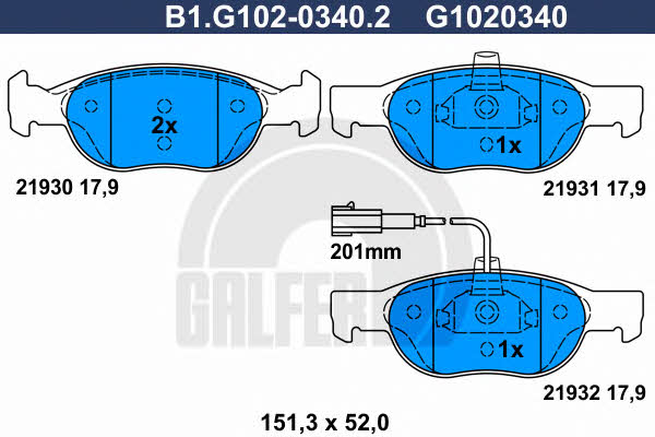 Galfer B1.G102-0340.2 Гальмівні колодки, комплект B1G10203402: Купити в Україні - Добра ціна на EXIST.UA!