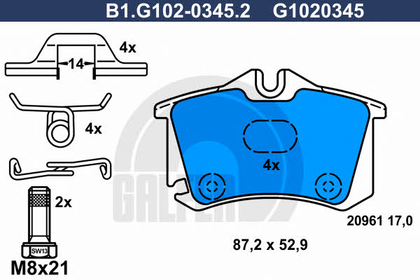 Galfer B1.G102-0345.2 Гальмівні колодки, комплект B1G10203452: Купити в Україні - Добра ціна на EXIST.UA!