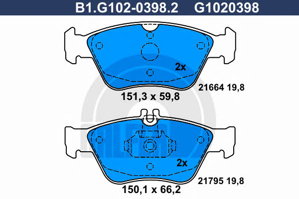 Galfer B1.G102-0398.2 Гальмівні колодки, комплект B1G10203982: Купити в Україні - Добра ціна на EXIST.UA!