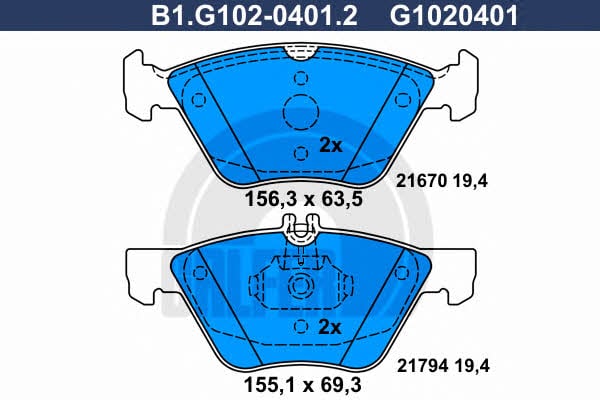 Galfer B1.G102-0401.2 Гальмівні колодки, комплект B1G10204012: Купити в Україні - Добра ціна на EXIST.UA!