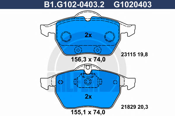 Galfer B1.G102-0403.2 Гальмівні колодки, комплект B1G10204032: Купити в Україні - Добра ціна на EXIST.UA!