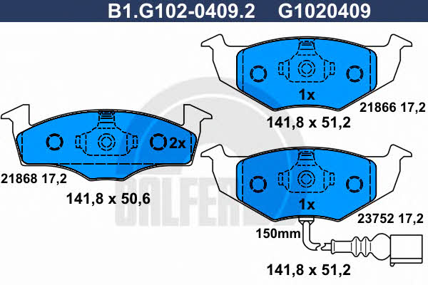 Galfer B1.G102-0409.2 Гальмівні колодки, комплект B1G10204092: Купити в Україні - Добра ціна на EXIST.UA!