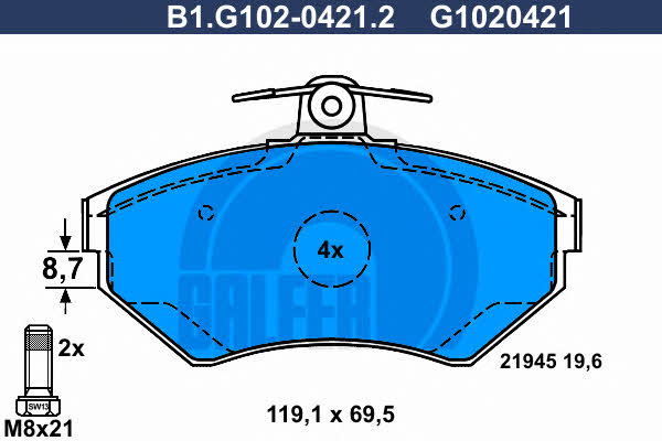 Galfer B1.G102-0421.2 Гальмівні колодки, комплект B1G10204212: Купити в Україні - Добра ціна на EXIST.UA!