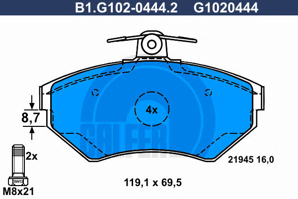 Galfer B1.G102-0444.2 Гальмівні колодки, комплект B1G10204442: Купити в Україні - Добра ціна на EXIST.UA!