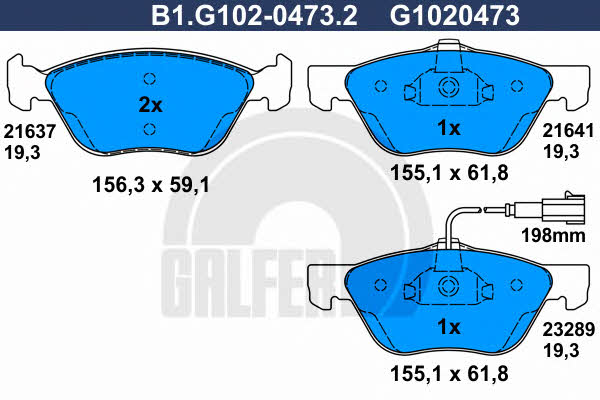 Galfer B1.G102-0473.2 Гальмівні колодки, комплект B1G10204732: Купити в Україні - Добра ціна на EXIST.UA!