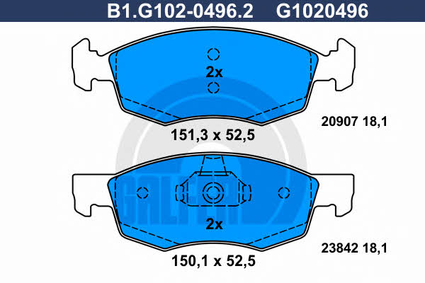 Galfer B1.G102-0496.2 Гальмівні колодки, комплект B1G10204962: Купити в Україні - Добра ціна на EXIST.UA!
