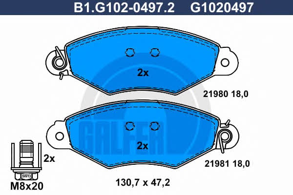 Galfer B1.G102-0497.2 Гальмівні колодки, комплект B1G10204972: Купити в Україні - Добра ціна на EXIST.UA!