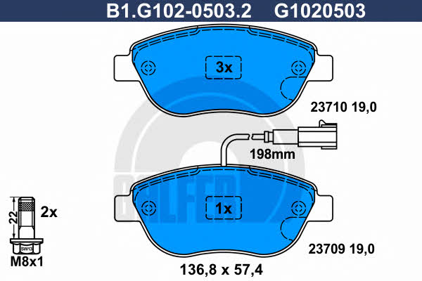 Galfer B1.G102-0503.2 Гальмівні колодки, комплект B1G10205032: Купити в Україні - Добра ціна на EXIST.UA!