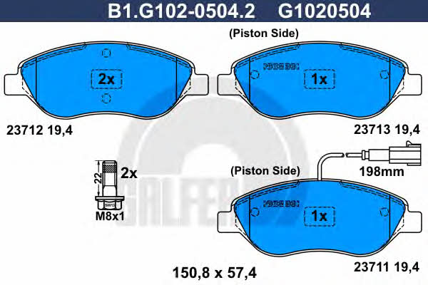 Galfer B1.G102-0504.2 Гальмівні колодки, комплект B1G10205042: Купити в Україні - Добра ціна на EXIST.UA!