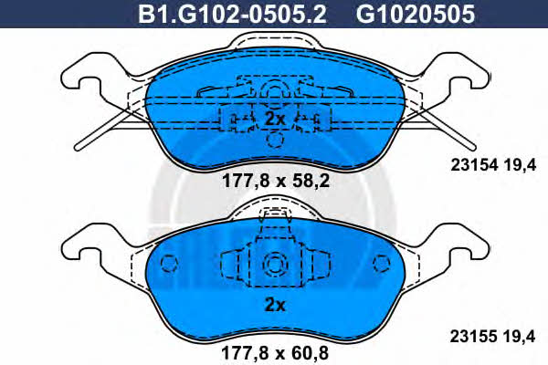 Galfer B1.G102-0505.2 Гальмівні колодки, комплект B1G10205052: Купити в Україні - Добра ціна на EXIST.UA!
