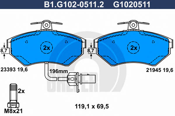 Galfer B1.G102-0511.2 Гальмівні колодки, комплект B1G10205112: Купити в Україні - Добра ціна на EXIST.UA!