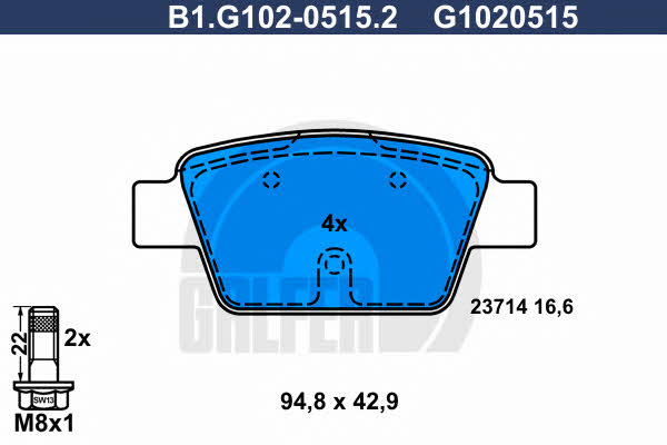 Galfer B1.G102-0515.2 Гальмівні колодки, комплект B1G10205152: Купити в Україні - Добра ціна на EXIST.UA!