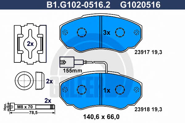 Galfer B1.G102-0516.2 Гальмівні колодки, комплект B1G10205162: Купити в Україні - Добра ціна на EXIST.UA!