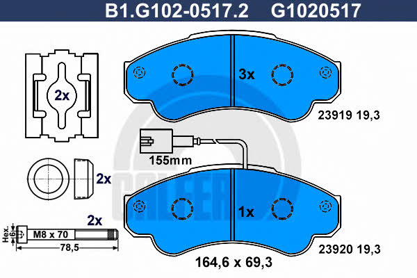 Galfer B1.G102-0517.2 Гальмівні колодки, комплект B1G10205172: Приваблива ціна - Купити в Україні на EXIST.UA!