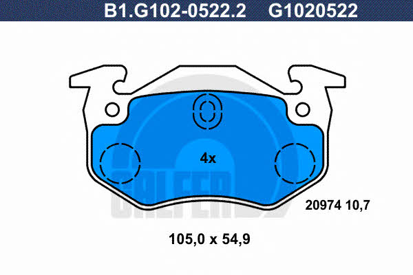 Galfer B1.G102-0522.2 Гальмівні колодки, комплект B1G10205222: Купити в Україні - Добра ціна на EXIST.UA!