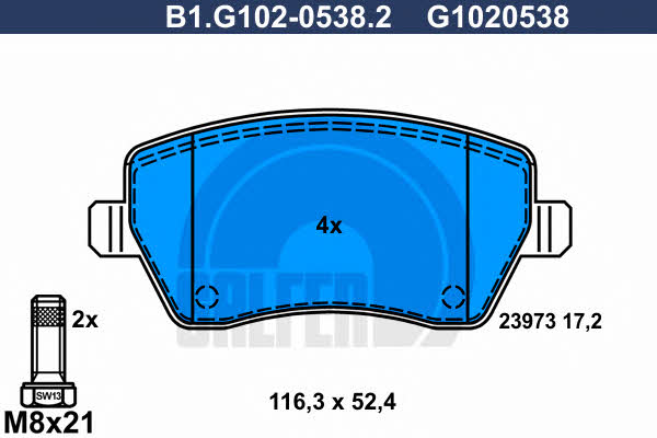 Galfer B1.G102-0538.2 Гальмівні колодки, комплект B1G10205382: Купити в Україні - Добра ціна на EXIST.UA!