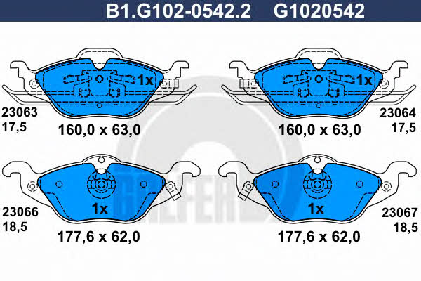 Galfer B1.G102-0542.2 Гальмівні колодки, комплект B1G10205422: Купити в Україні - Добра ціна на EXIST.UA!