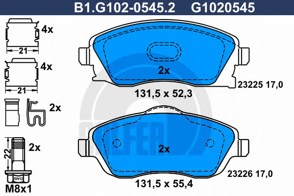 Galfer B1.G102-0545.2 Гальмівні колодки, комплект B1G10205452: Приваблива ціна - Купити в Україні на EXIST.UA!