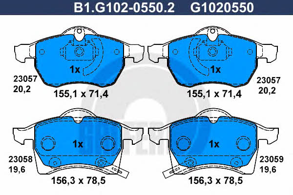Galfer B1.G102-0550.2 Гальмівні колодки, комплект B1G10205502: Купити в Україні - Добра ціна на EXIST.UA!