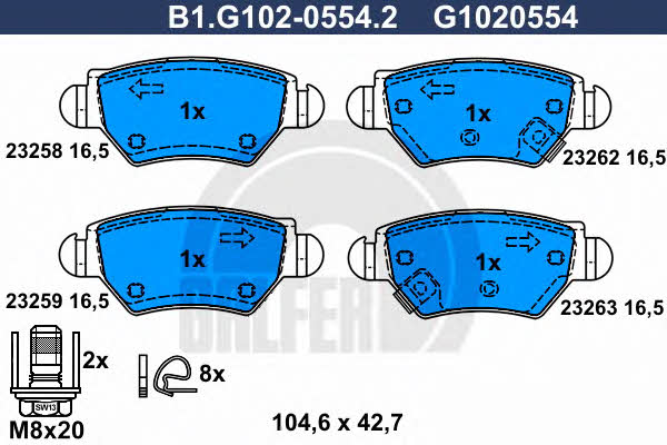 Galfer B1.G102-0554.2 Гальмівні колодки, комплект B1G10205542: Купити в Україні - Добра ціна на EXIST.UA!