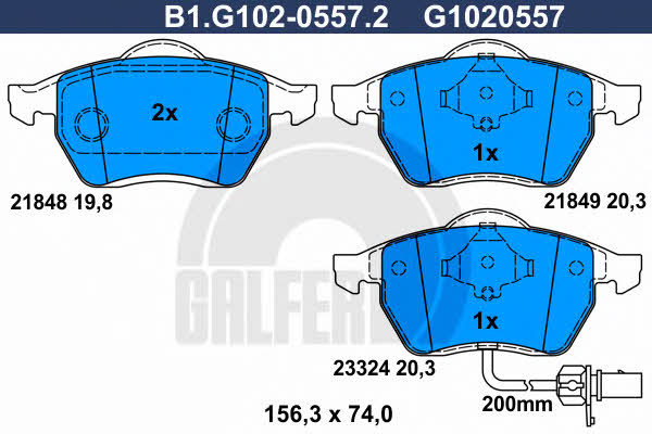 Galfer B1.G102-0557.2 Гальмівні колодки, комплект B1G10205572: Купити в Україні - Добра ціна на EXIST.UA!