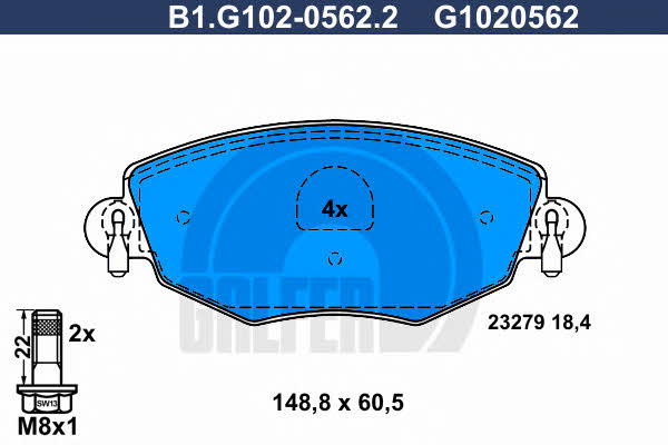 Galfer B1.G102-0562.2 Гальмівні колодки, комплект B1G10205622: Купити в Україні - Добра ціна на EXIST.UA!