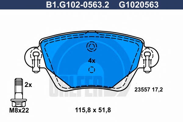 Galfer B1.G102-0563.2 Гальмівні колодки, комплект B1G10205632: Купити в Україні - Добра ціна на EXIST.UA!