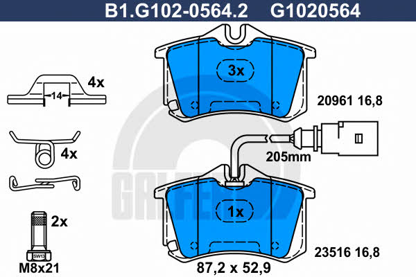 Galfer B1.G102-0564.2 Гальмівні колодки, комплект B1G10205642: Купити в Україні - Добра ціна на EXIST.UA!
