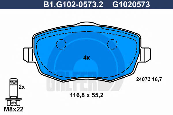 Galfer B1.G102-0573.2 Гальмівні колодки, комплект B1G10205732: Купити в Україні - Добра ціна на EXIST.UA!