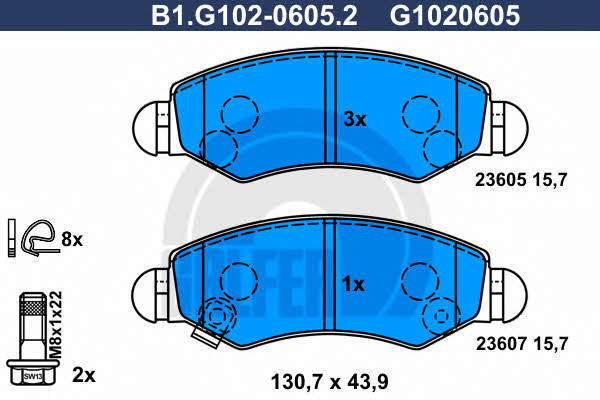 Galfer B1.G102-0605.2 Гальмівні колодки, комплект B1G10206052: Купити в Україні - Добра ціна на EXIST.UA!