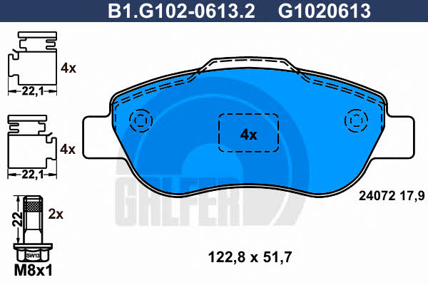 Galfer B1.G102-0613.2 Гальмівні колодки, комплект B1G10206132: Купити в Україні - Добра ціна на EXIST.UA!