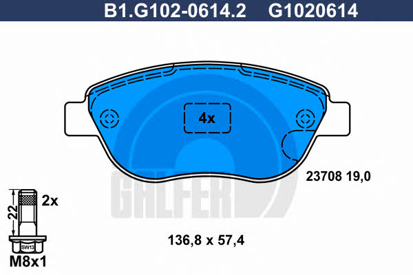 Galfer B1.G102-0614.2 Гальмівні колодки, комплект B1G10206142: Купити в Україні - Добра ціна на EXIST.UA!