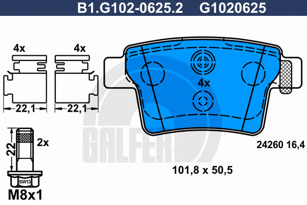 Galfer B1.G102-0625.2 Гальмівні колодки, комплект B1G10206252: Купити в Україні - Добра ціна на EXIST.UA!