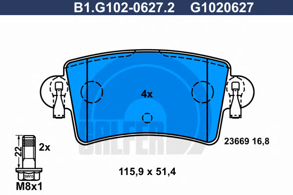 Galfer B1.G102-0627.2 Гальмівні колодки, комплект B1G10206272: Купити в Україні - Добра ціна на EXIST.UA!