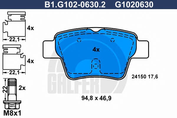 Galfer B1.G102-0630.2 Гальмівні колодки, комплект B1G10206302: Купити в Україні - Добра ціна на EXIST.UA!